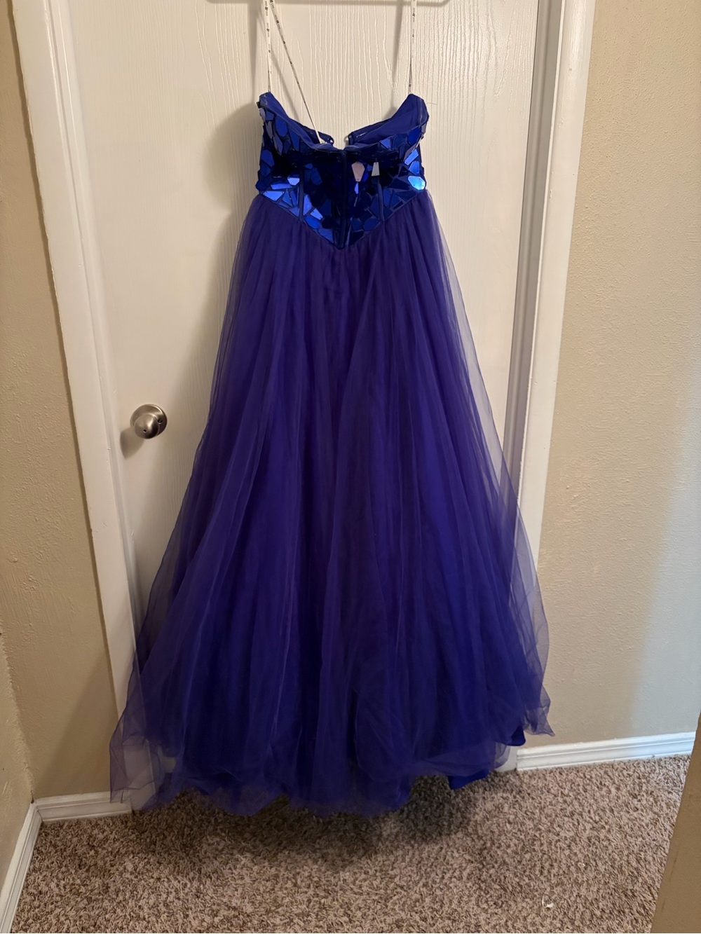 Strapless Royal Blue Tulle Ball Gown with Sequin Bodice